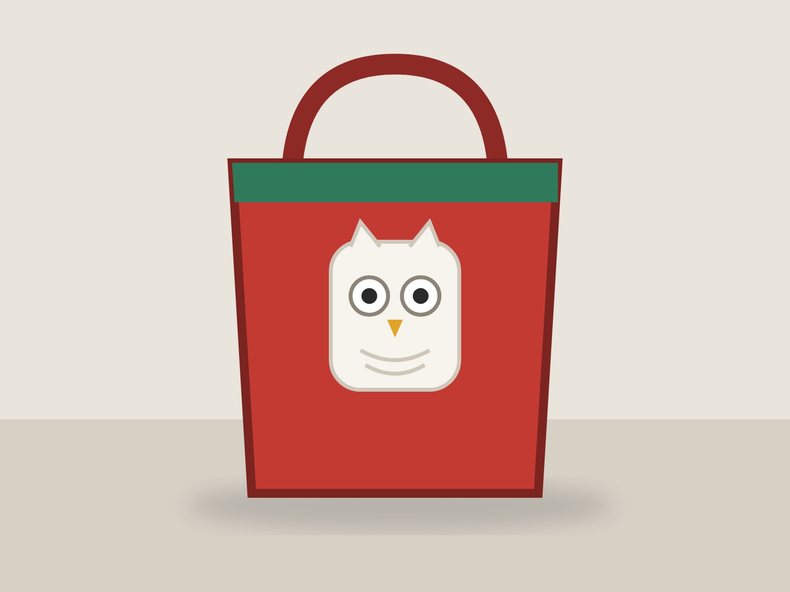 Red canvas tote with white owl patch